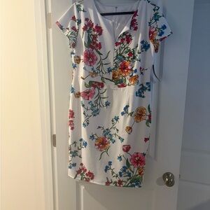 New York & Company Floral Dress - White with Multicolor Flowers